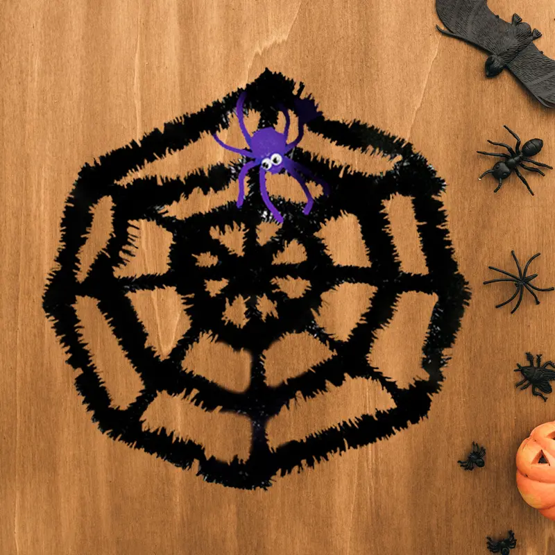 Adorno De Telaraña De Tinsel Con Araña Color Morado 1