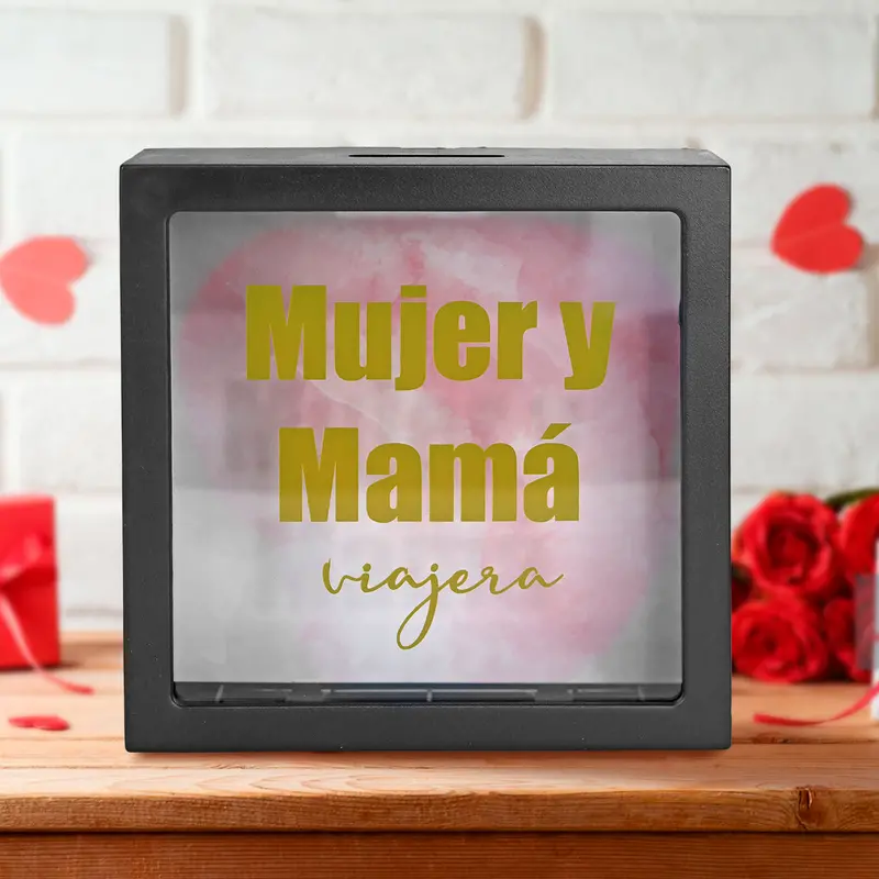 Alcancía Cuadrada Con Diseño, "Mujer Y Mamá Viajera" 1