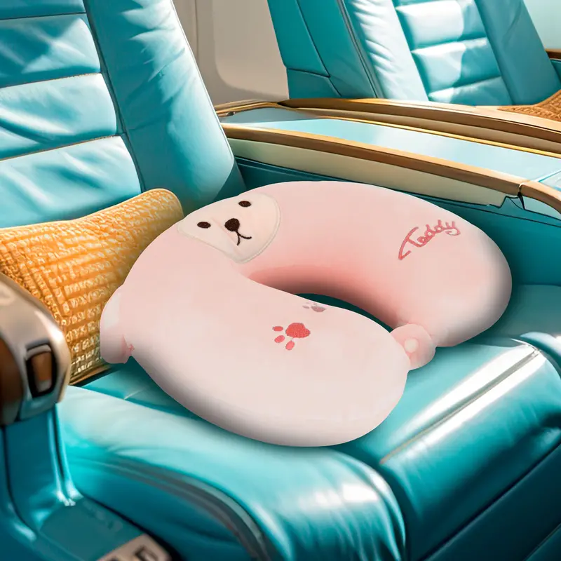 Almohada Con Diseño De Oso Color Rosa Para Viaje 1