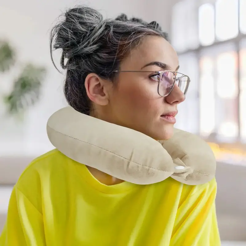 Almohada De Viaje, Color Café Claro, Ergonómica 1