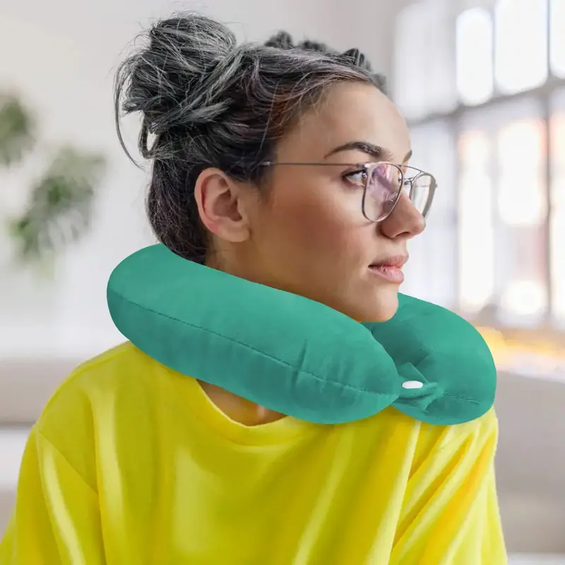 Almohada De Viaje, Color Verde, Ergonómica 1