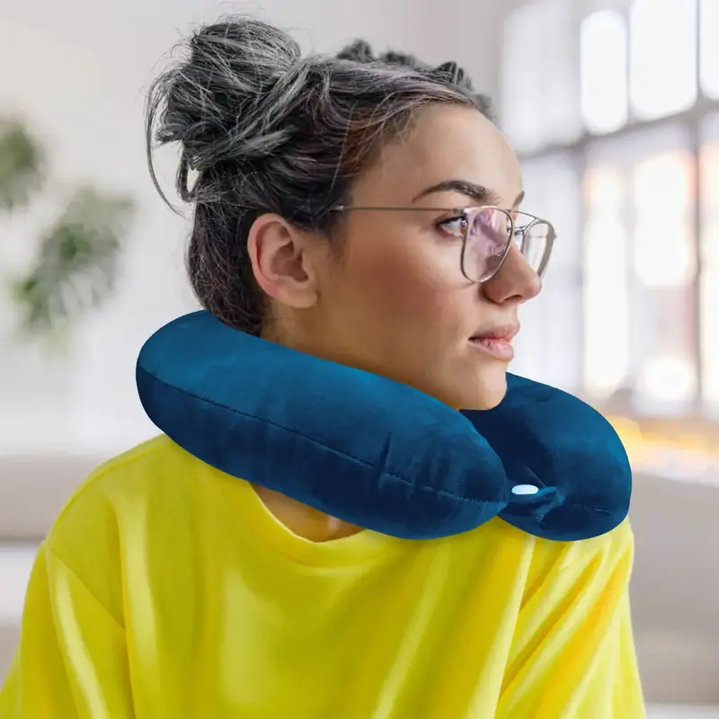 Almohada De Viaje Ergonómica, Color Azul Petróleo 1