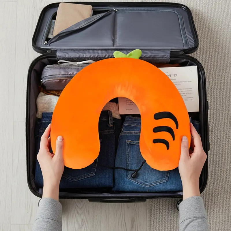 Almohada De Viaje Ergonómica, Color Naranja Con Detalles Negros 1