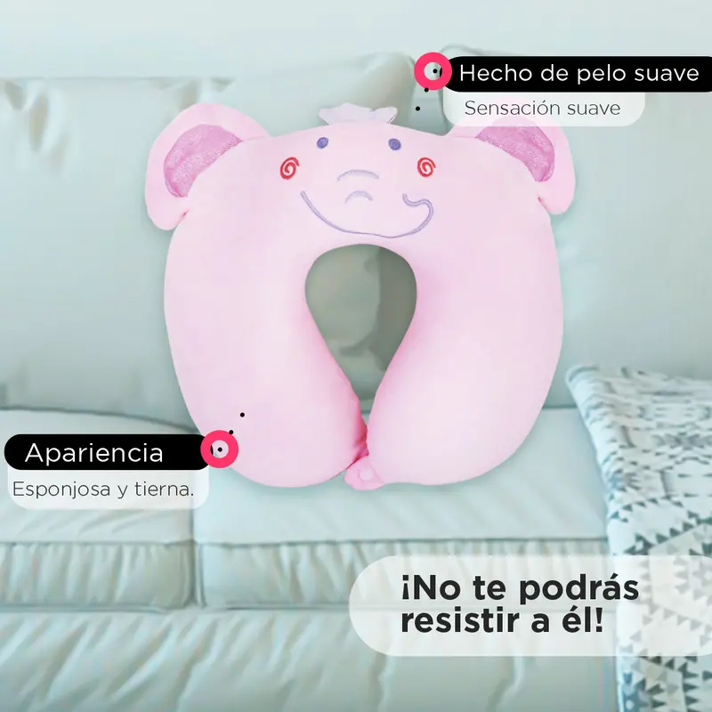 Almohada Para Viaje Con Diseño De Elefante Color Rosa 1