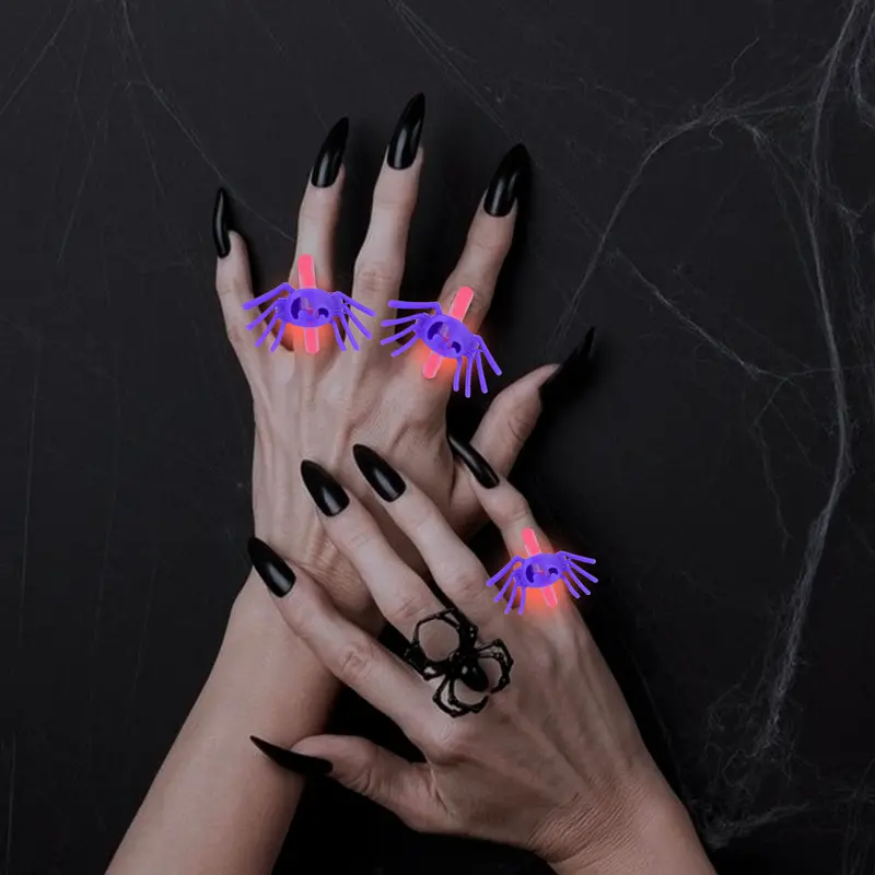 Anillos En Forma De Araña Fluorescente Color Naranja, 4 Piezas. 1