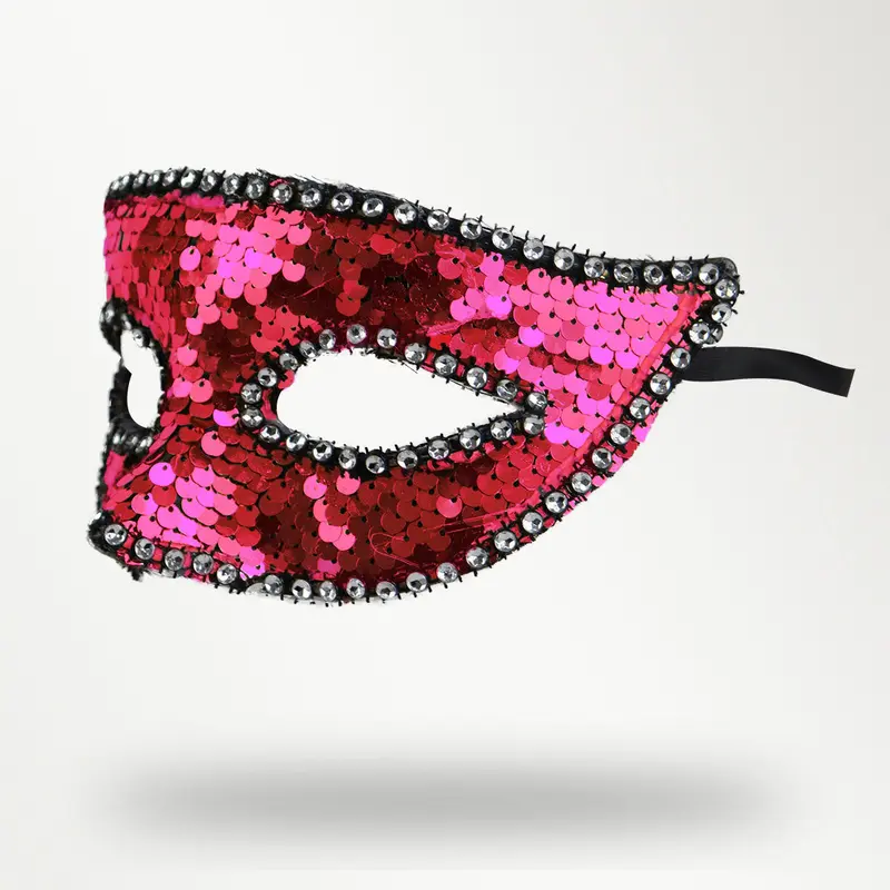 Antifaz Para Halloween Color Fucsia Con Lentejuelas 2