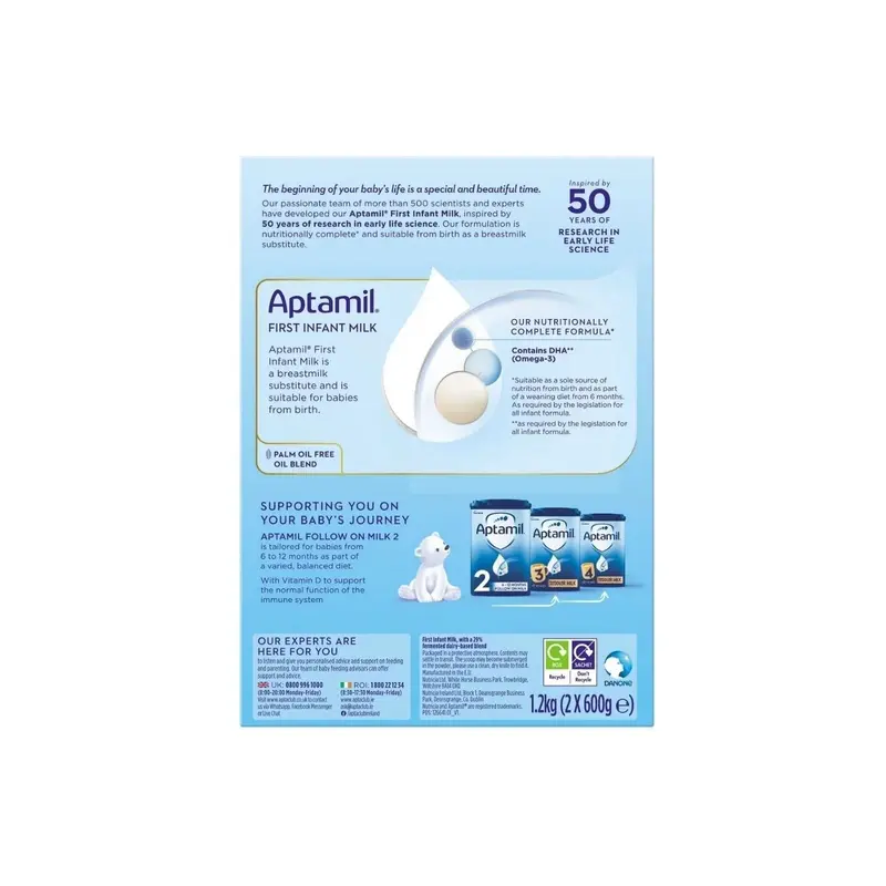 Aptamil 1 First Infant Milk Formula From Birth 1.2Kg (2X600g) 2