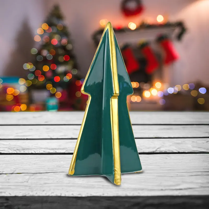Árbol De Cerámica, Adorno De Mesa, Color Verde Y Dorado 1