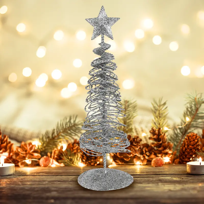 Árbol Navideño Brillante Decorativo, Color Plata, 10 Cm 1