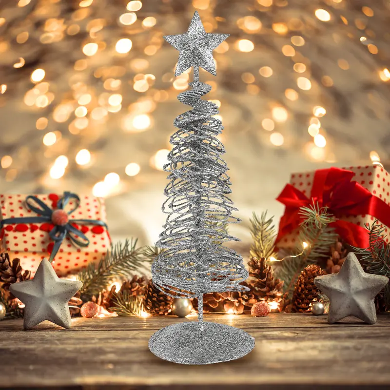 Árbol Navideño Brillante Decorativo, Color Plata, 10 Cm 2