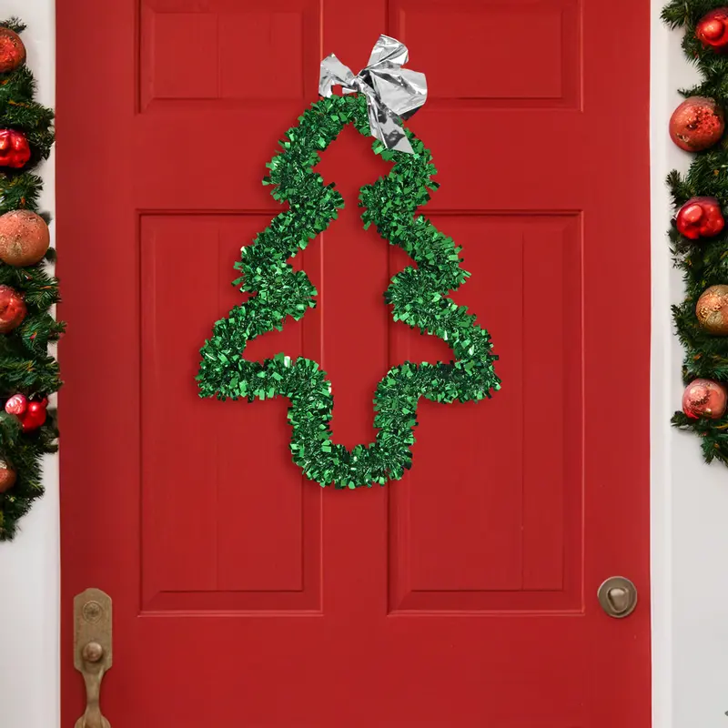 Árbol Navideño De Tinsel Con Moño Color Plata 1