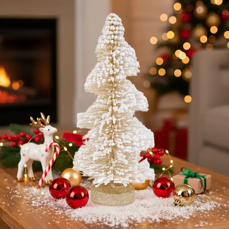 Árbol Nevado Artificial, Decoración De Mesa, Color Oro 1