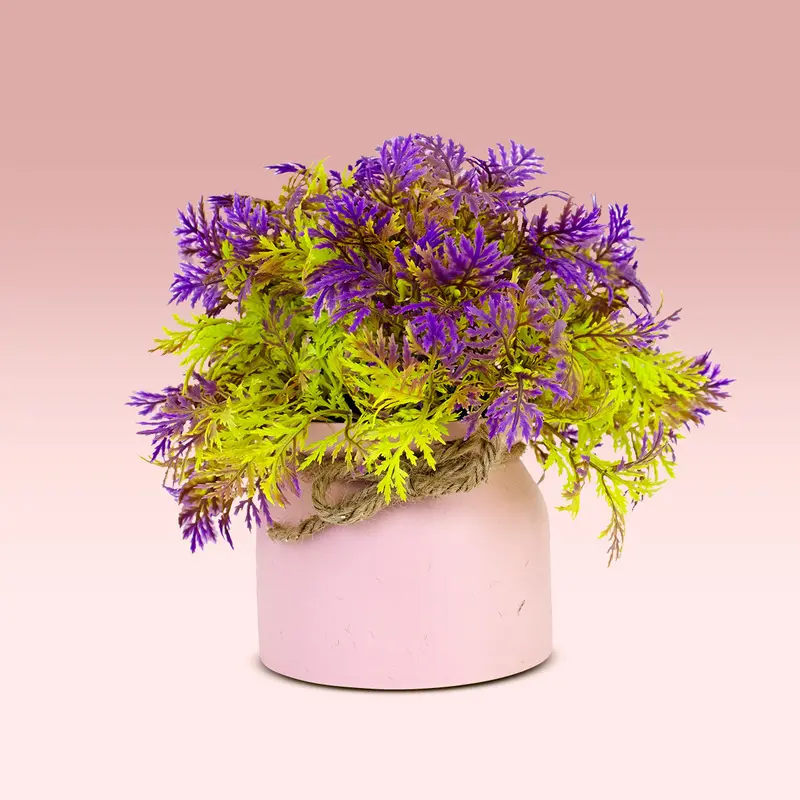 Arbusto Artificial Color Verde Con Morado En Maceta 16X10x10cm 2
