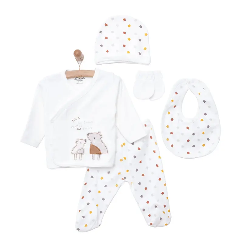 Aziz Bebe Suzene Embroidered 5 Piece Newborn Starter Set - Ecru 1