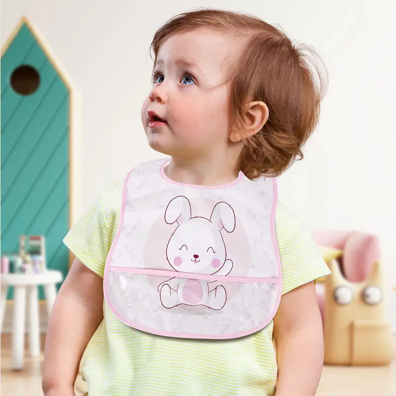 Babero Tipo Batita Con Bolsa Plastificada De Conejo Para Bebé 1