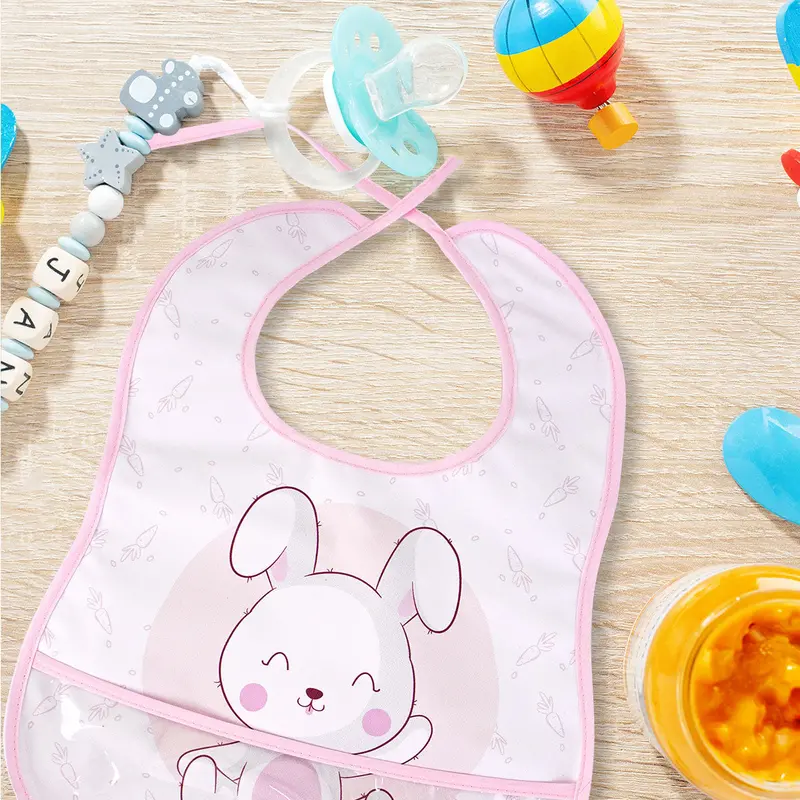 Babero Tipo Batita Con Bolsa Plastificada De Conejo Para Bebé 2