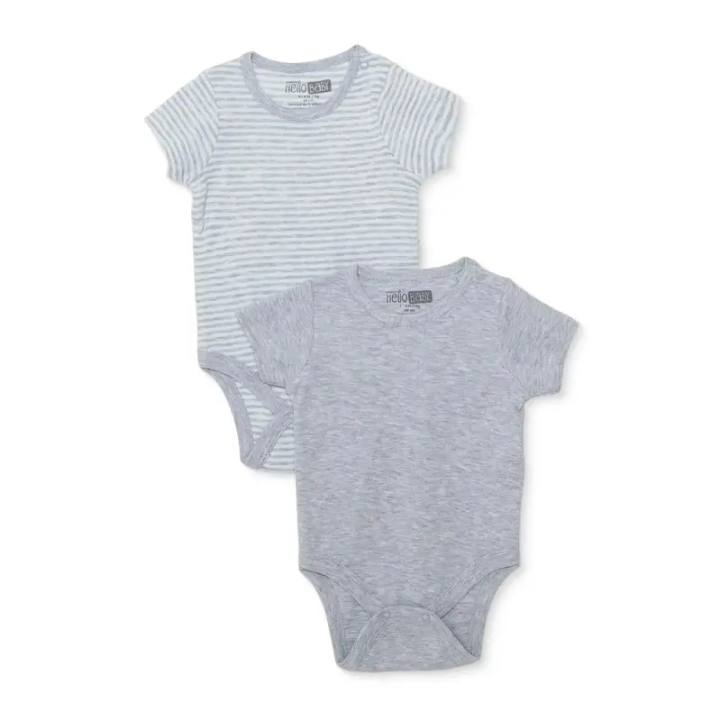 Baby Boy 2-Pack Short-Sleeve Bodysuits Snap Fastening Popper Neck - Grey 1