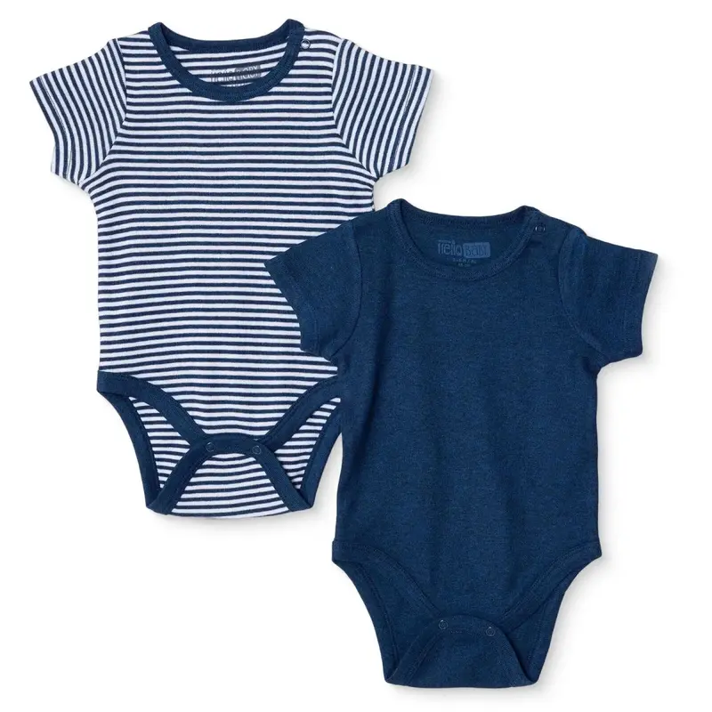 Baby Boy 2-Pack Short-Sleeve Bodysuits Snap Fastening Popper Neck - Navy Blue 1