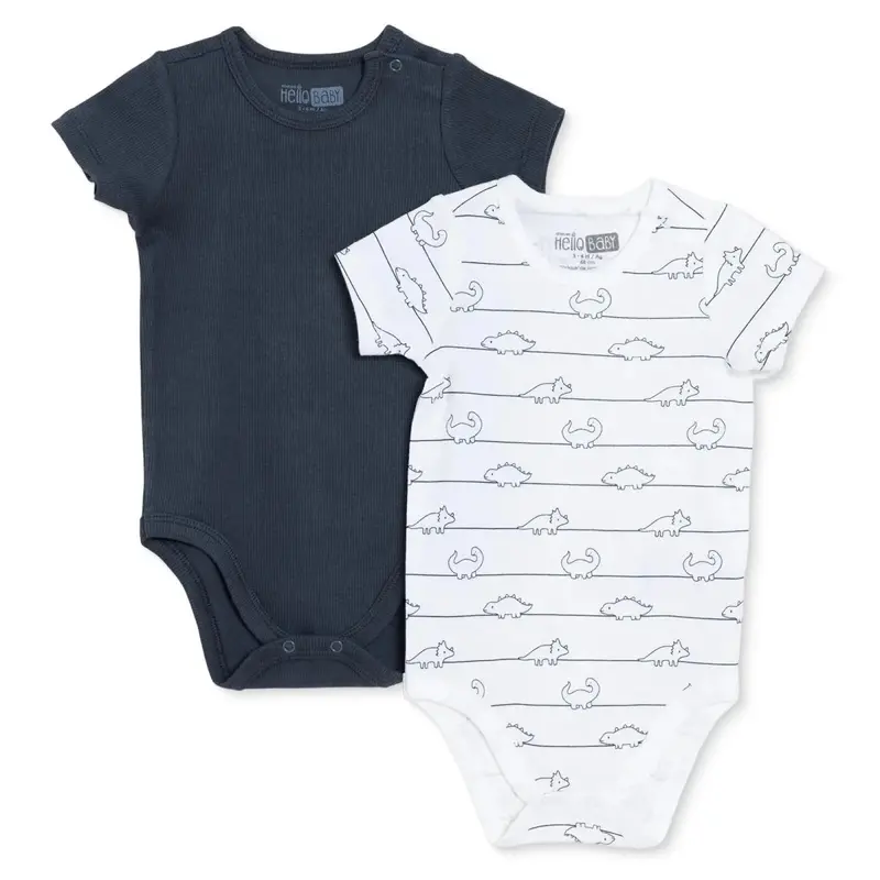 Baby Boy 2-Pack Short-Sleeve Bodysuits Striped Snap Fastening Popper Neck - Grey 1
