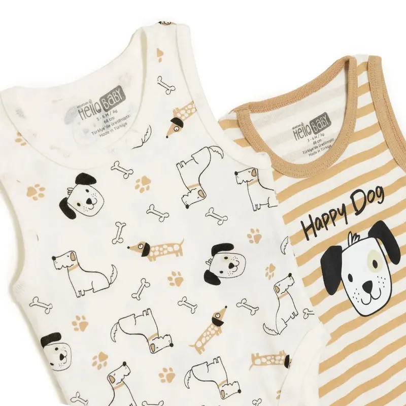Baby Boy 2-Pack Sleeveless Bodysuits Animal Print Snap Fastening Crew Neck - Ecru 3