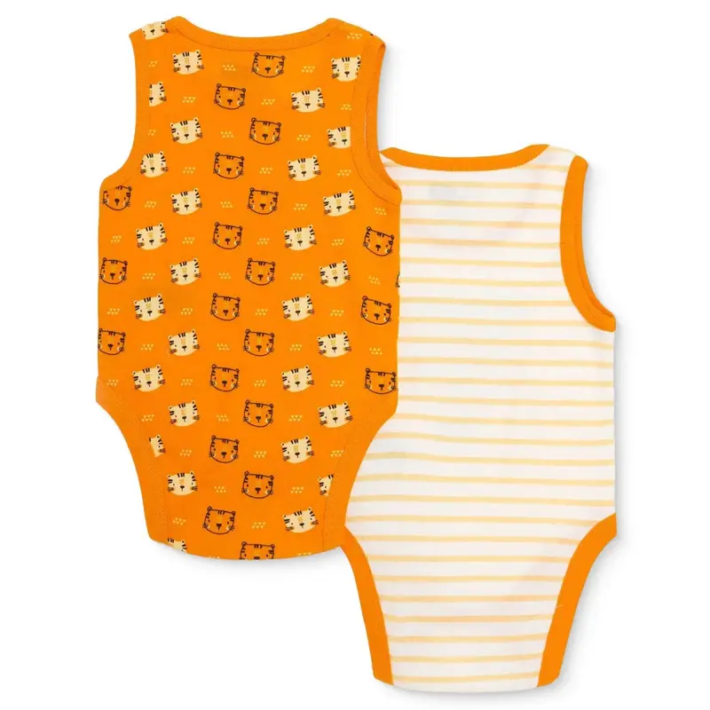 Baby Boy 2-Pack Sleeveless Bodysuits Animal Print Snap Fastening Crew Neck - Orange 2