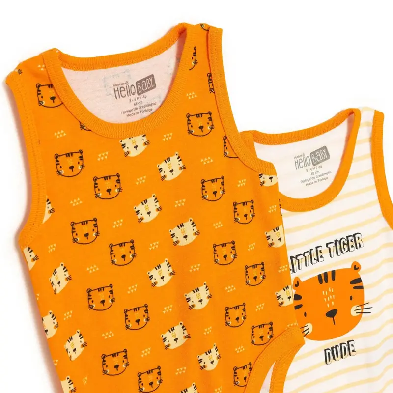 Baby Boy 2-Pack Sleeveless Bodysuits Animal Print Snap Fastening Crew Neck - Orange 3