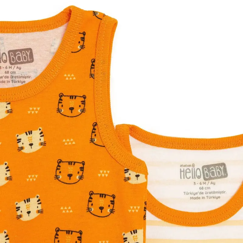 Baby Boy 2-Pack Sleeveless Bodysuits Animal Print Snap Fastening Crew Neck - Orange 4