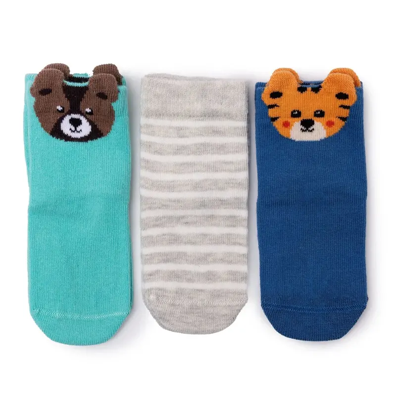 Baby Boy 3-Pack Ankle Socks Animal Print - Blue 1