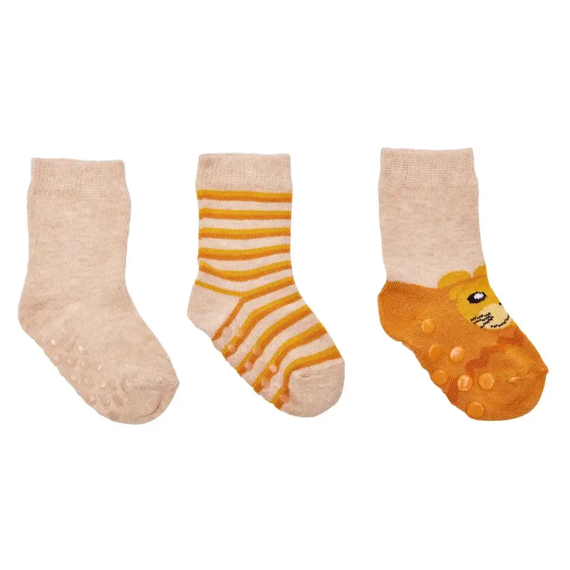 Baby Boy 3-Pack Non-Slip Socks Animal Print - Grey Melange 1