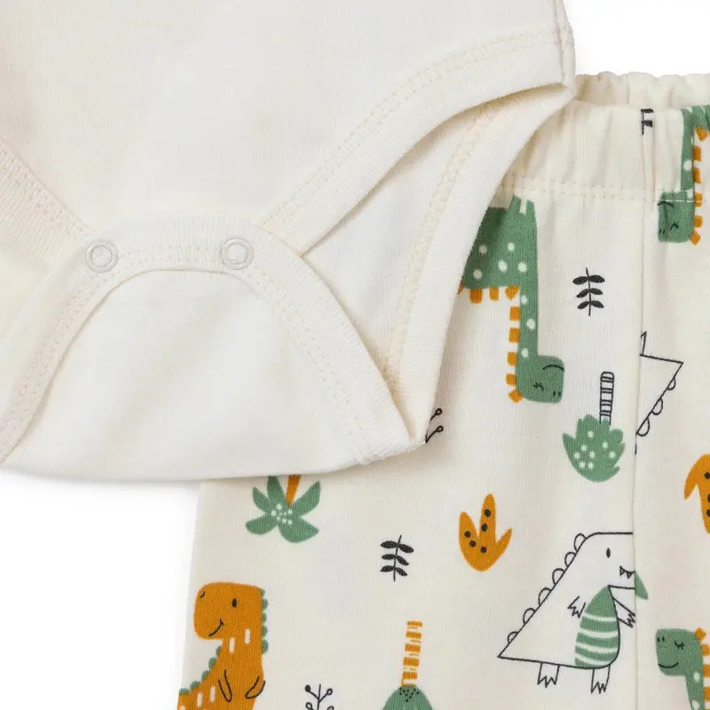 Baby Boy Bodysuit Footed Bottom & Hat Set Animal Print Snap Fastening Crew Neck Long Sleeve - Ecru 4