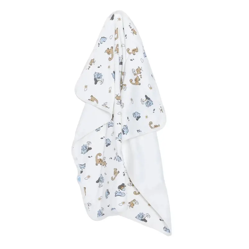 Baby Boy Cotton Jersey Blankets Dinosaur Print - Ecru 1