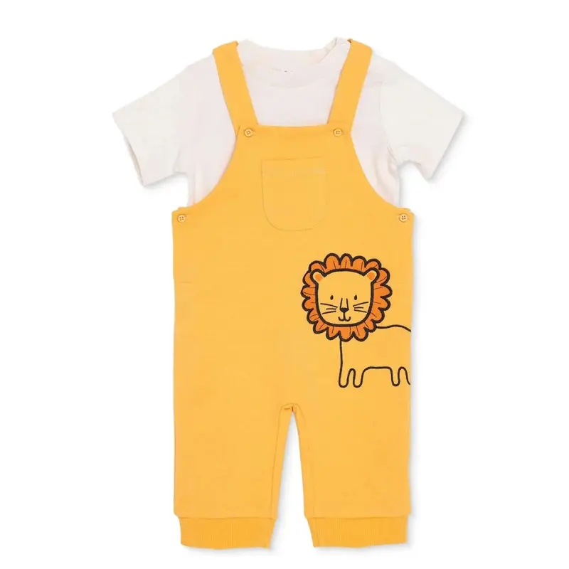 Baby Boy Dungarees & T-Shirt Animal Print Buttoned Crew Neck - Yellow 1