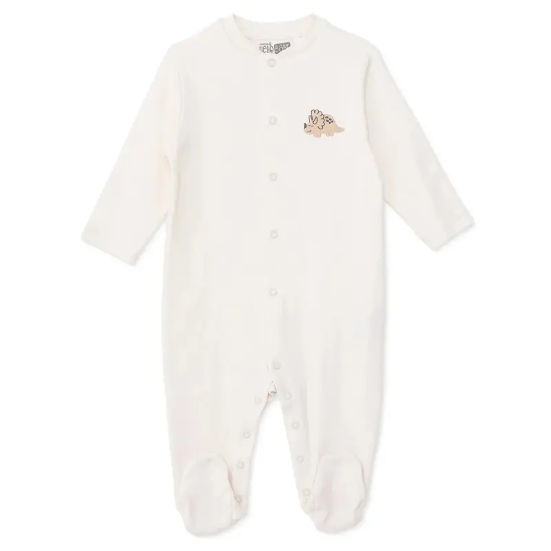 Baby Boy Footed Sleepsuit Dinosaur Print Snap Fastening Crew Neck - Beige 1