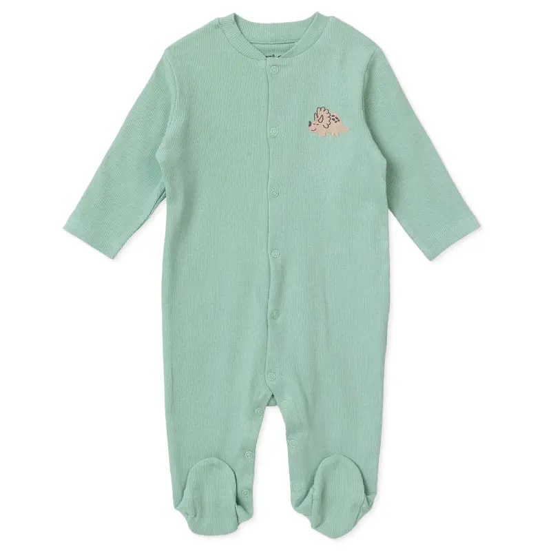 Baby Boy Footed Sleepsuit Dinosaur Print Snap Fastening Crew Neck - Green Printed 1
