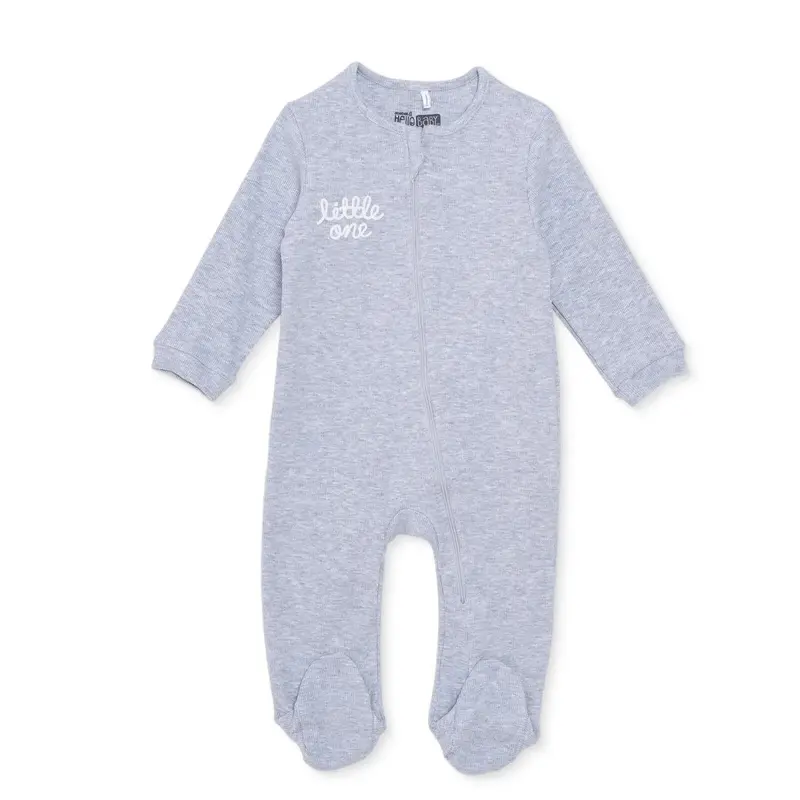 Baby Boy Footed Sleepsuit Zip Fastening Crew Neck - Grey 1
