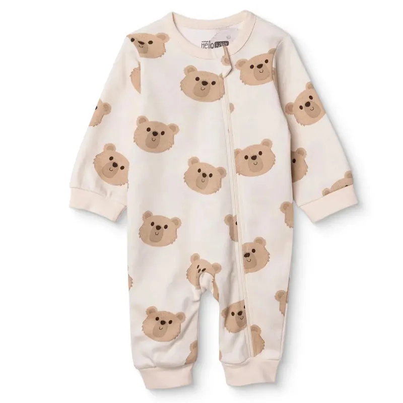 Baby Boy Footless Sleepsuit Animal Print Zip Fastening Crew Neck - Ecru Printed 1