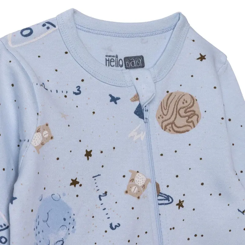 Baby Boy Footless Sleepsuit Galaxy Print Zip Fastening Crew Neck - Light Blue 4