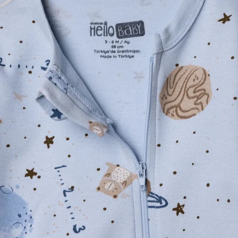 Baby Boy Footless Sleepsuit Galaxy Print Zip Fastening Crew Neck - Light Blue 5