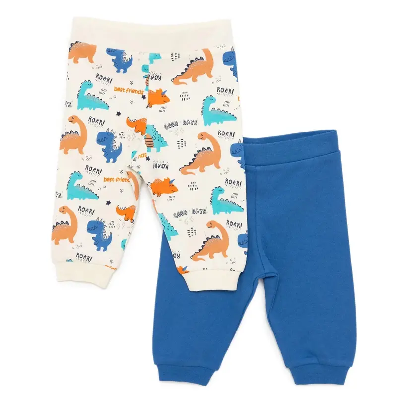 Baby Boy Footless Trousers Dinosaur Print - Ecru 1