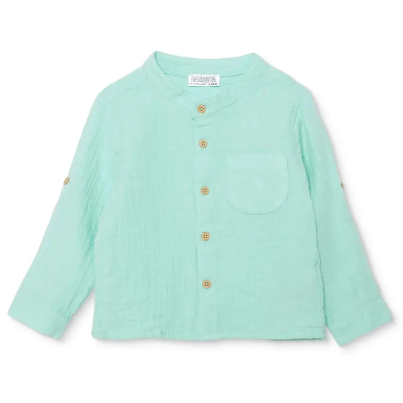 Baby Boy Shirt Buttoned Mandarin Collar Long Sleeve - Green 1