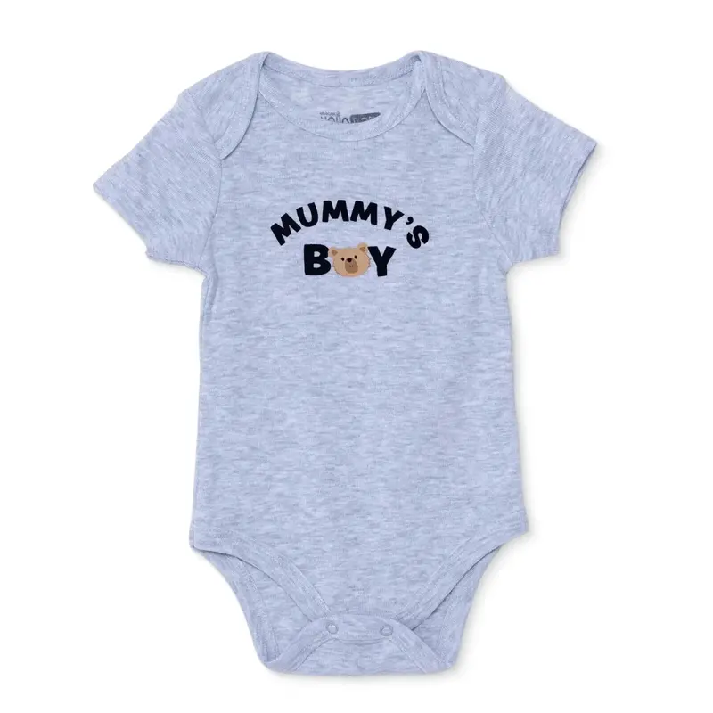 Baby Boy Short-Sleeve Bodysuit Animal Print Snap Fastening Envelope Neck - Grey Melange 1