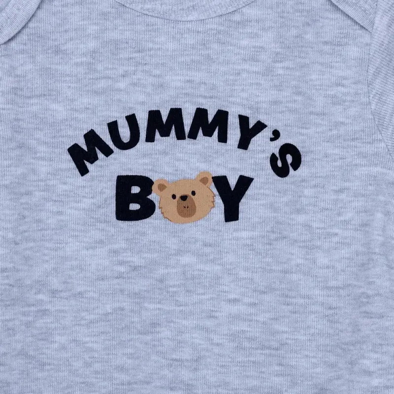Baby Boy Short-Sleeve Bodysuit Animal Print Snap Fastening Envelope Neck - Grey Melange 4