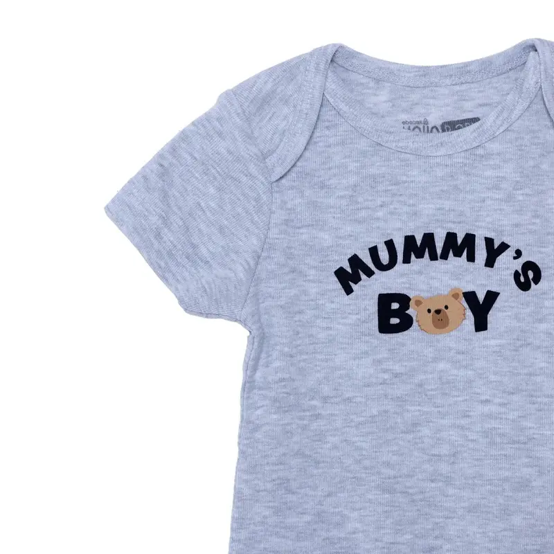 Baby Boy Short-Sleeve Bodysuit Animal Print Snap Fastening Envelope Neck - Grey Melange 5
