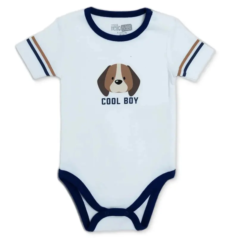 Baby Boy Short-Sleeve Bodysuit Snap Fastening Popper Neck - Ecru 1