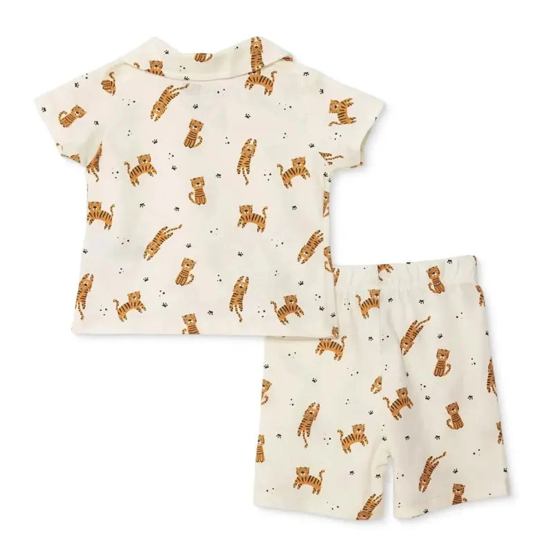 Baby Boy Short Sleeve Pyjamas Set Animal Print Buttoned Shirt Collar Short Sleeve - Ecru 2