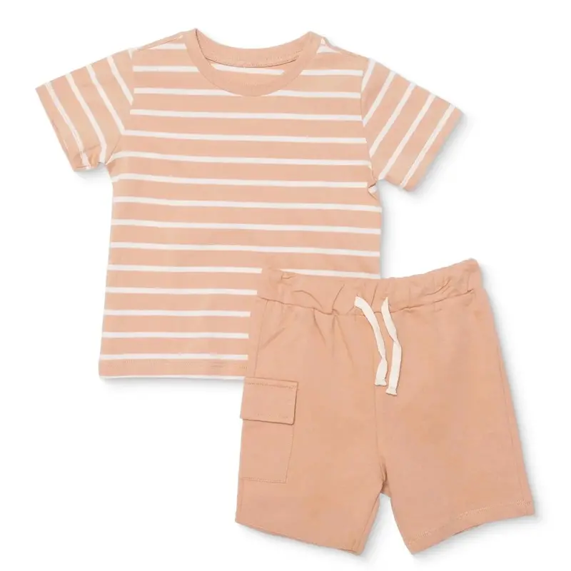 Baby Boy T-Shirt & Shorts Set Crew Neck - Beige Printed 1