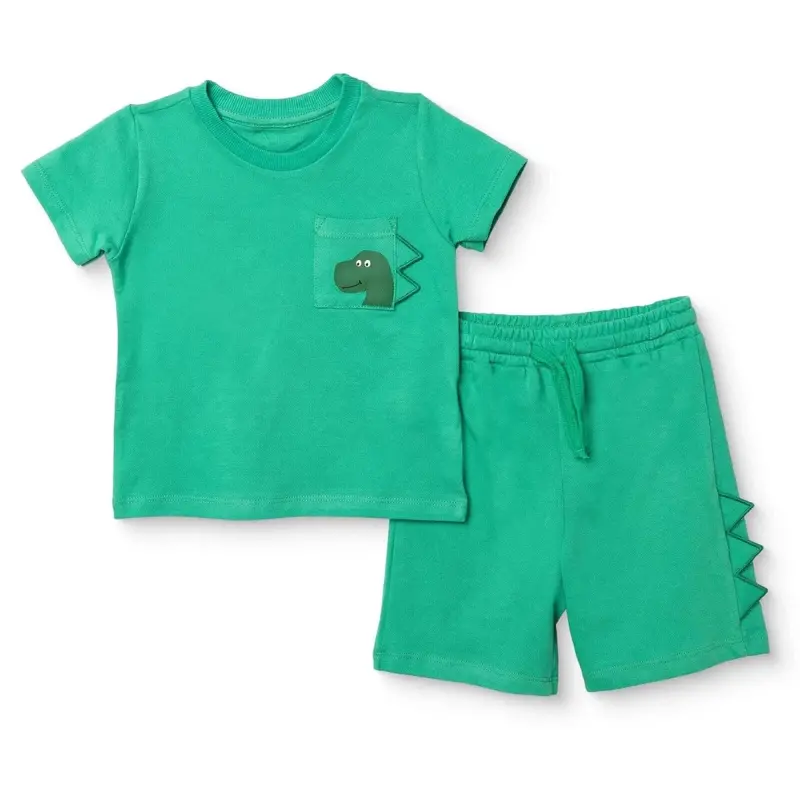 Baby Boy T-Shirt & Shorts Set Dinosaur Print Crew Neck - Green 1