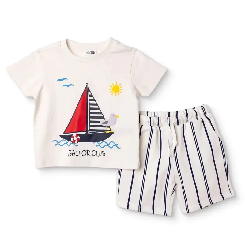 Baby Boy T-Shirt & Shorts Set Nautical Print Crew Neck - White 1