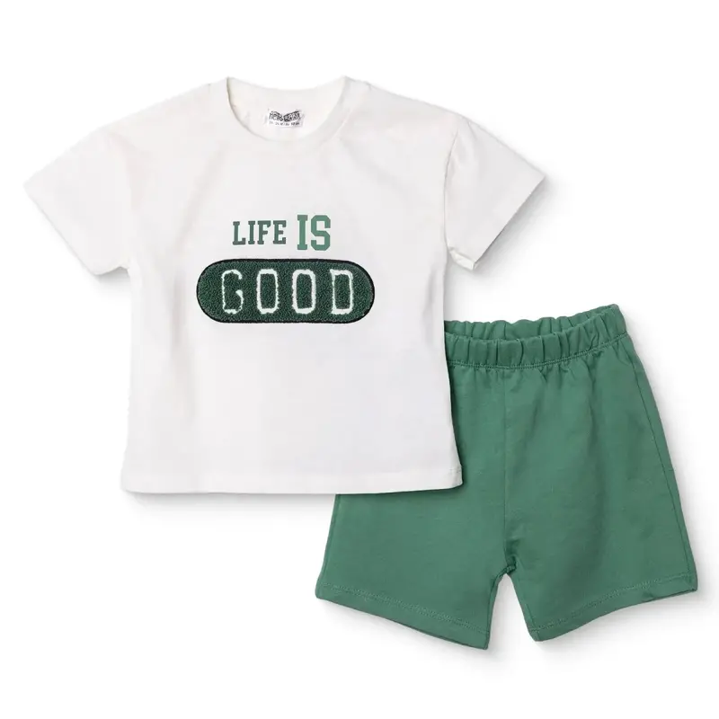 Baby Boy T-Shirt & Shorts Set Slogan Print Crew Nec - White 1