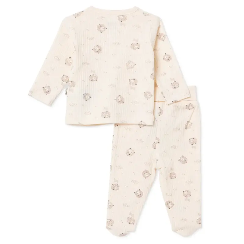 Baby Boy Vest Hat & Footed Bottom Set Animal Print Snap Fastening Crew Neck - Ecru 2